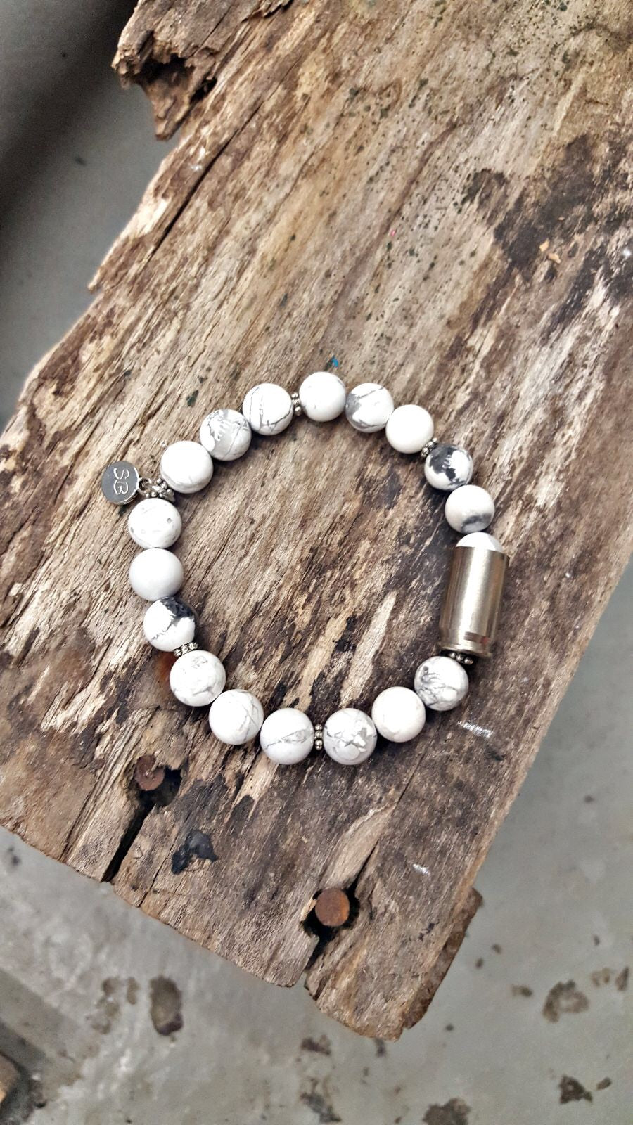 White Marble Howlite Bullet Bracelet Southern Bullets