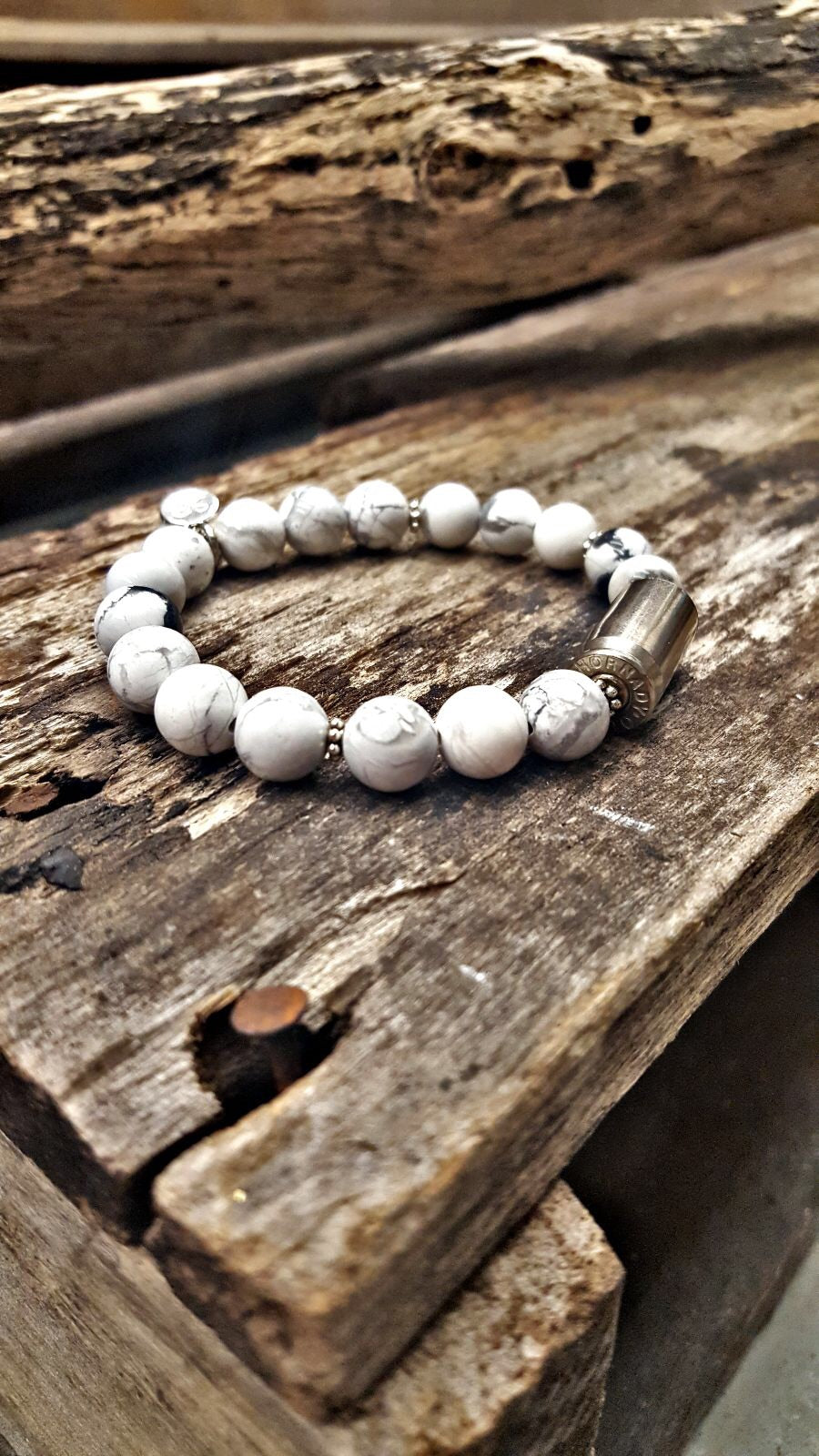 White Marble Howlite Bullet Bracelet Southern Bullets